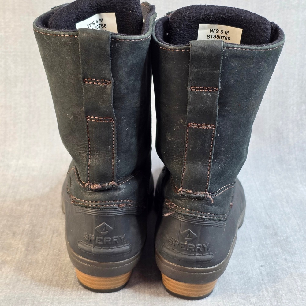 Sperry Duck Boots Women 6 Black STS80766 Saltwater Leather Waterproof Preppy - Picture 5 of 13